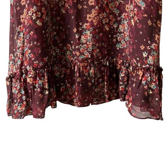 Sundance Dress Midi 100% Silk Floral Burgundy Tulip‎ Sleeve Romantic Boho Size S - Picture 4 of 9